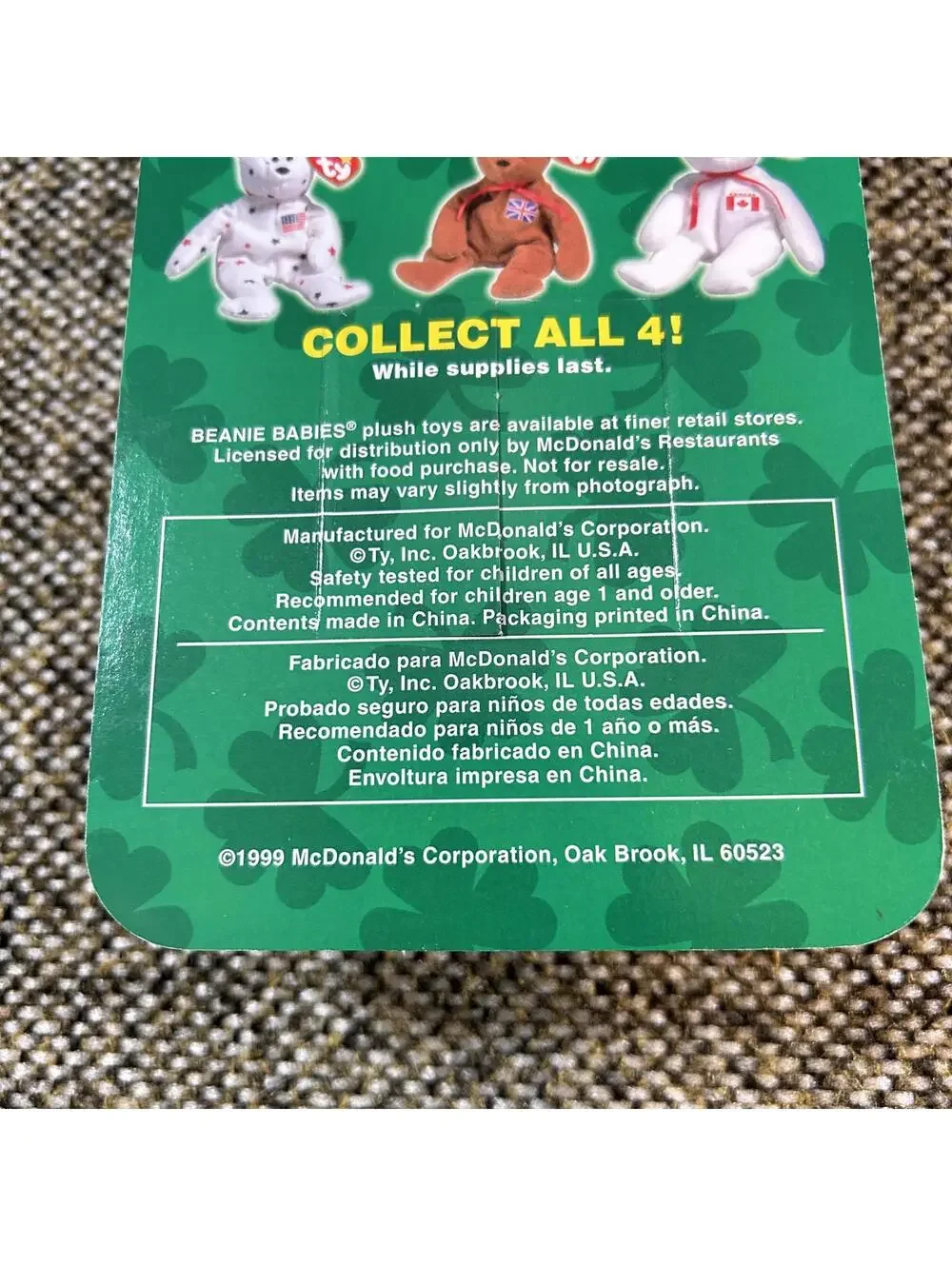 Ty‎ Teenie Beanie Baby Erin The Bear McDonald's Green New 1999 Vintage Plush Toy